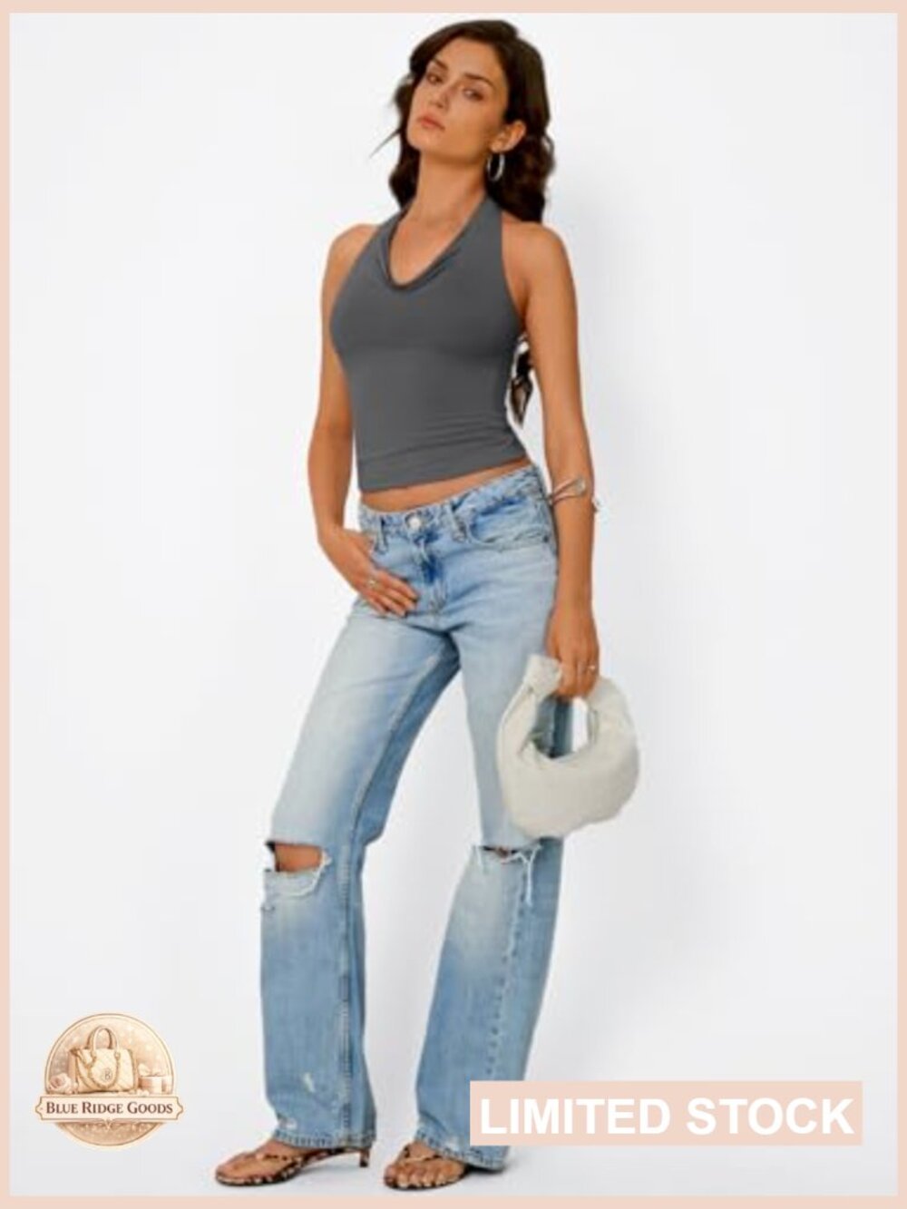 Sleeveless Halter Cowl Neck Backless Crop Top Y2K Going Out Summer Vacation - Picture 5 of 6